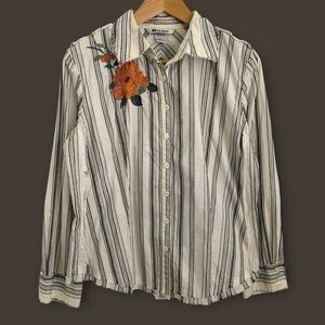 Vintage 90s Y2K Nygard Striped Embroidered Dristressed Shirt